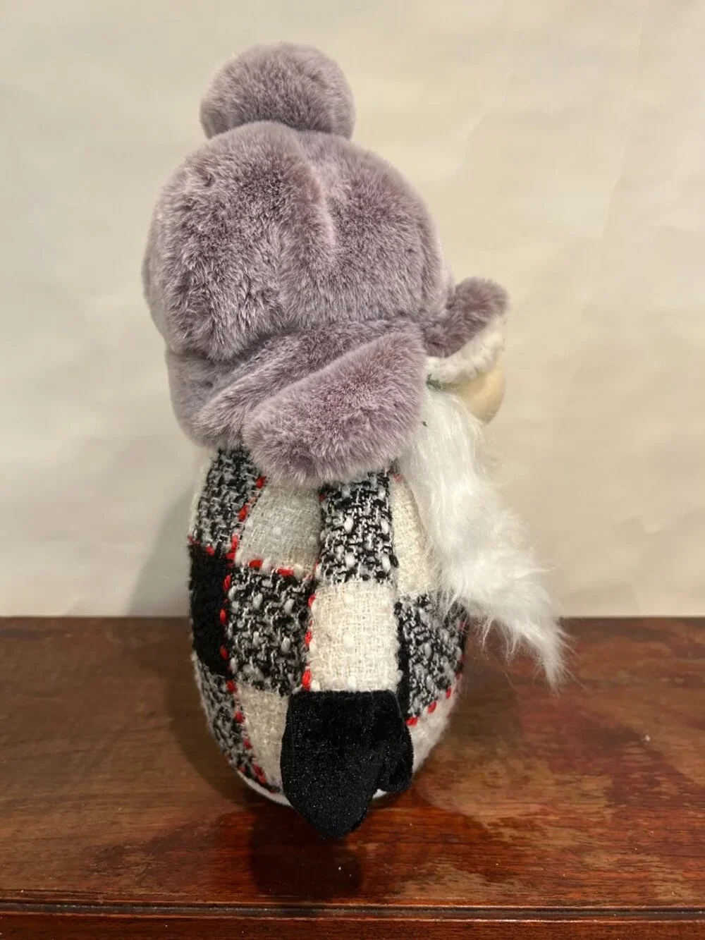 Christmas Holiday Winter Gnome with gray winter hat and wispy white beard